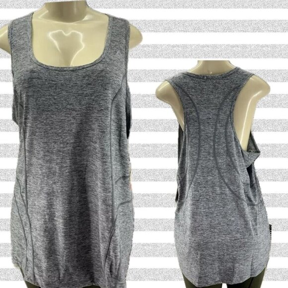 Reebok Plus 1X Logo Gray Heather Scoop Neckline Seam Detail Racerback Tank Top - Picture 1 of 6